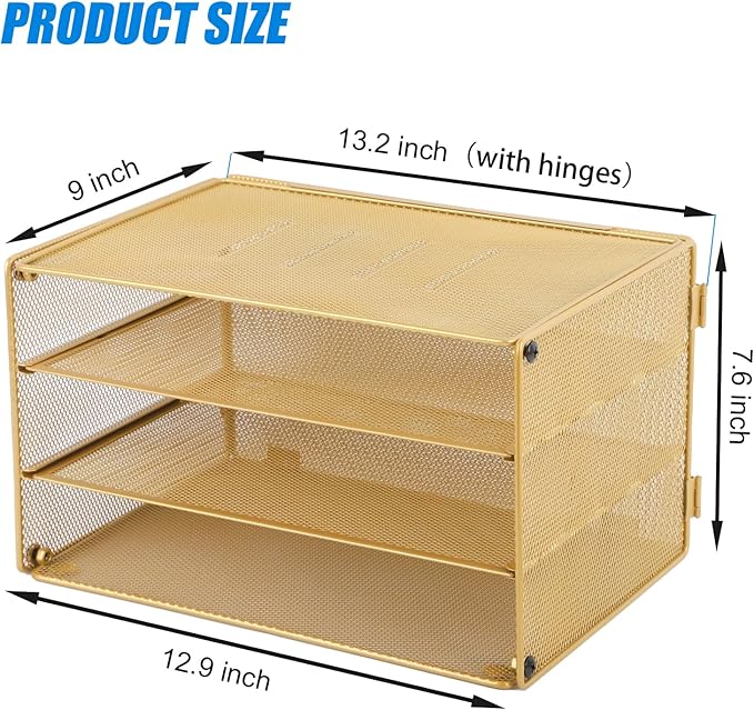 EASEPRES 3 Tier Desk Paper Organizer, Gold