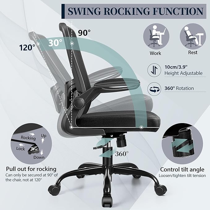 FelixKing Office Chair, Ergonomic Desk Chair with Adjustable Height and Lumbar Support Swivel Lumbar Support Desk Computer Chair with Flip up Armrests for Conference Room (Black)