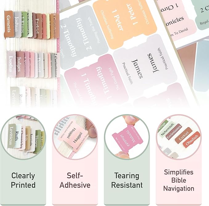 Bible Tabs for Study Bible, New & Old Testament Tabs Matte Laminated Bible Book Tabs Bible Journaling Supplies for Women(Large Print, Easy to Read) (Boho)