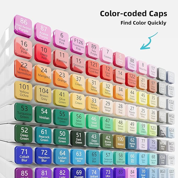 120 Colors Dual Tip Artist Alcohol Markers Set with Carrying Case - Perfect for Coloring, Drawing, Sketching, Card Making and Illustration - Perfect for Adults and Kids