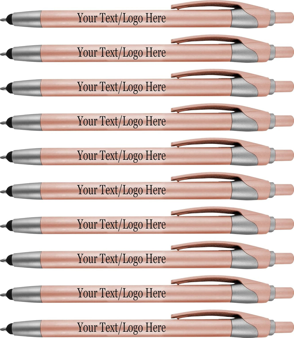 Personalized With your Custom Logo or Text Pens-Pack of 450- for Marketing, Parties, and Events, 2 in 1 Capacitive Stylus & Ballpoint Pen Compatible With Touchscreen Devices, Black Ink, Rose Pens