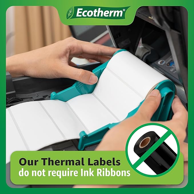 2.25" x 3" Thermal Labels | 6 Rolls | 5040 Labels | fits Zebra, Munbyn, Rollo, Godex, Arkscan, iDPRT, Offnova Thermal Label Printers and More | Blank White Adhesive Stickers by Ecotherm
