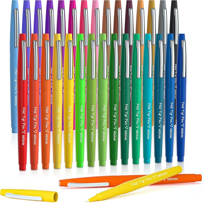 Lelix 30 Colors Felt Tip Pens, Medium Point Assorted Markers Pens For Journaling, Writing, Note Taking, Planner Coloring, Perfect for Art Office and School Supplies