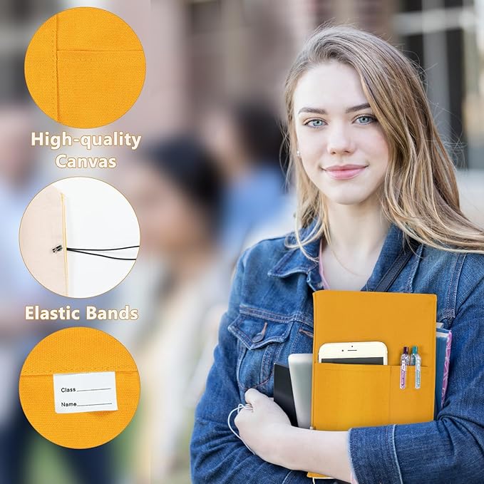 Canvas Book Covers, Washable Book Protector, Book Cover for Paperback Novels, Adjustable Book Cover for Hardcover with Pockets for Pen, Soft Cover Books, Book Lovers Gifts