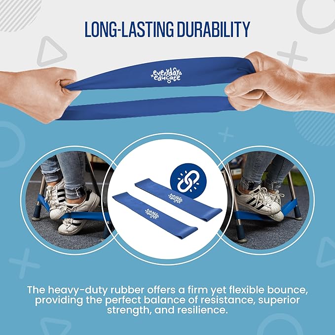 Chair Bands for Kids with Fidgety Feet - Fidget Bands for Classroom Chairs, Feety Bands, Sensory Flexible Bands, ADHD Chair Bands for kids, Anti-Snap Bands for Desk and Seats Blue (Pack of 12)