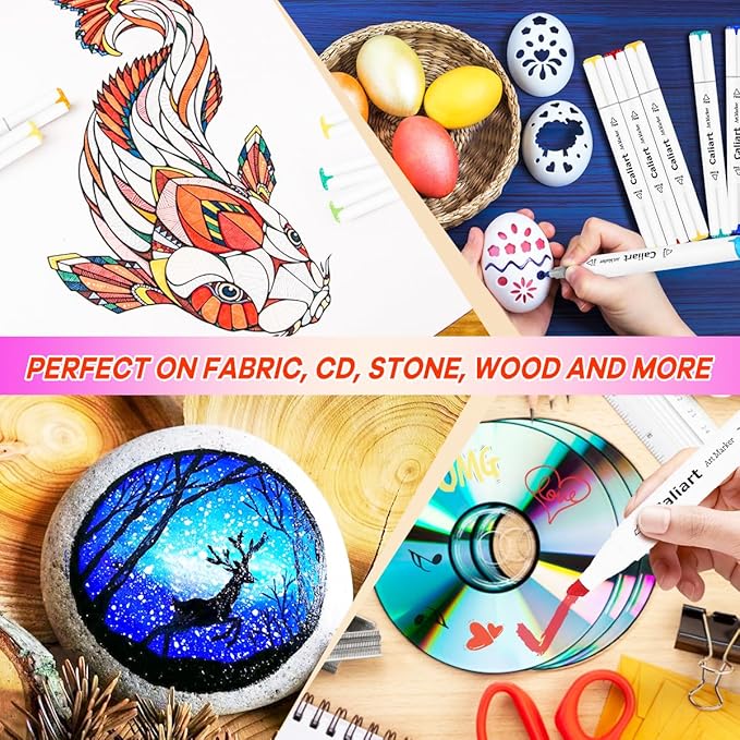 Caliart Markers, 121 Colors Dual Tip Art Markers Sketch Pens, Easter Basket Stuffers for Kids Teens Toddler, Permanent Alcohol Based Markers for Adult Book Eggs Decorations Gift Drawing Supplies Kit