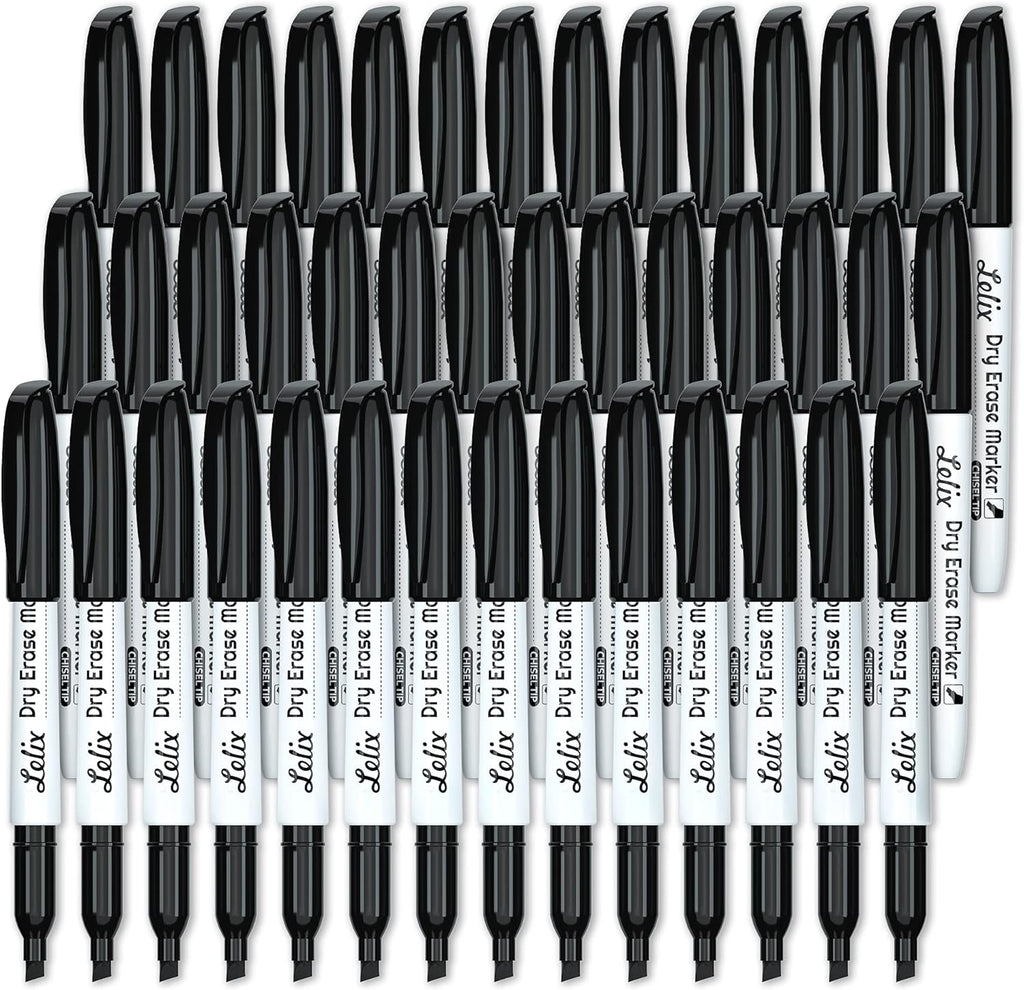 Lelix 42 Pack Black Dry Erase Markers Chisel Tip, Bulk Whiteboard Markers for School, Office Supplies, Perfect for Writing on White Board, Mirror,Calender