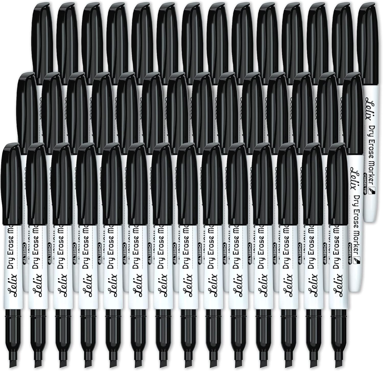 Lelix 42 Pack Black Dry Erase Markers Chisel Tip, Bulk Whiteboard Markers for School, Office Supplies, Perfect for Writing on White Board, Mirror,Calender