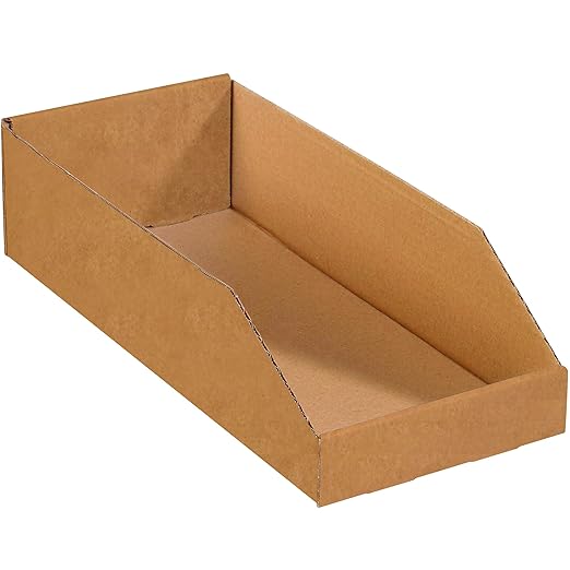 Partners Brand PBINBWZ818K Open Top Bin Boxes, 8" x 18" x 4 1/2", Kraft (Pack of 50)