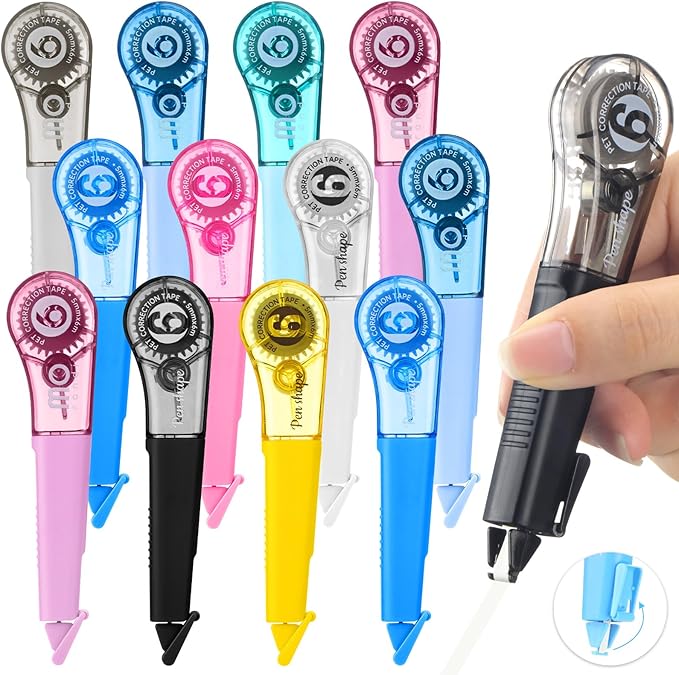 18 Pack Correction Tape Pens 1/5" X 236", 9 Color Correction Tape Pens Easy to Use Applicator for Instant Correction Students School Office Supplies