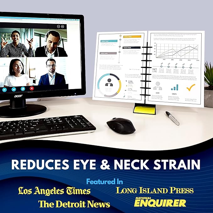 Note Tower Desktop Pro Dual Document Holder for Typing | Compact 2 Page Paper Holder Stand for Desk | Document Stand Holds Copy Paper, Photos & Post Notes | Dispenser includes 3x3 Sticky Notes | White