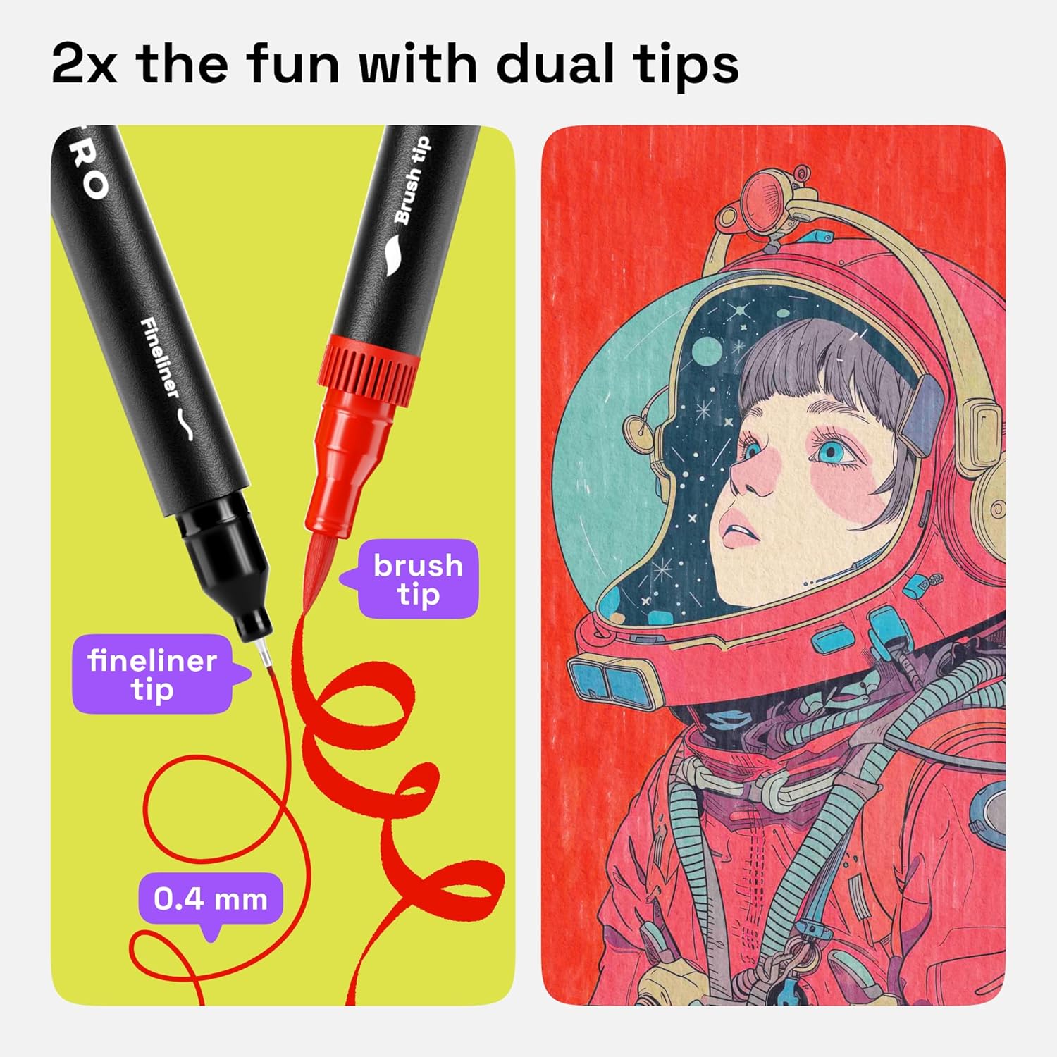 ARTISTRO 36 Brush Marker Pens Coloring Markers for Adults Brush Tip & 0.4mm Fineliner Pens Coloring Markers No Bleeding