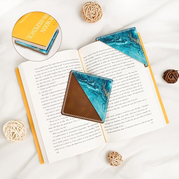 Personalized Leather Bookmarks, Fun & Cute Book Accessories for Reading Lovers, Unbreakable Page Markers for Women Men Girls Boys Student Teacher Kids Retirement Birthday Gifts (Water Ripple)