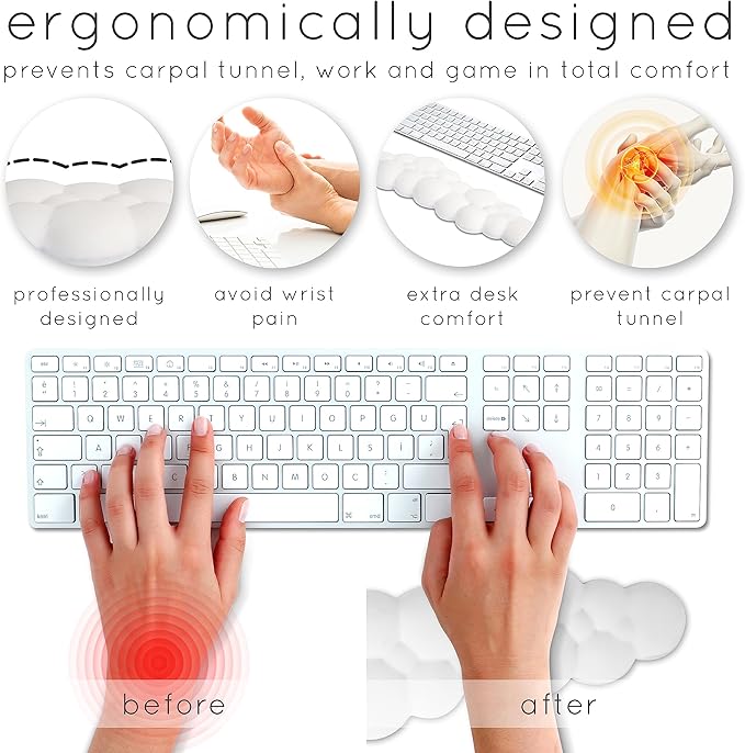 Qloud Cloud Wrist Rest Keyboard Wrist Rest for Computer Keyboard Pad, Cloud Keyboard Wrist Rest, Wrist Pad for Keyboard, Memory Foam, Non Slip Base, Comes with Mouse Pad - Dark Teal