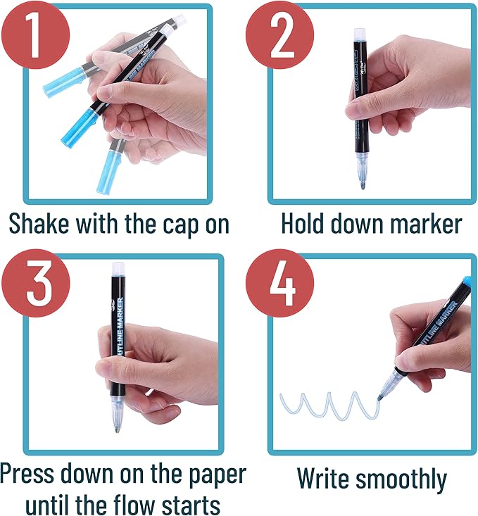 Mr. Pen- Double Line Outline Markers, 10 Colors, Self-Outline Metallic Markers, Outline Pens, Craft Pens