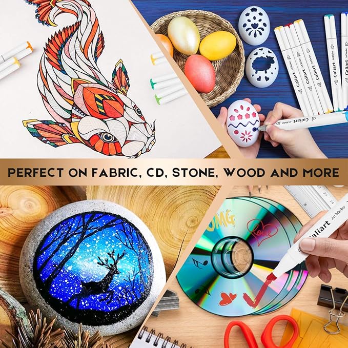 Caliart Markers, 168 Colors Dual Tip Art Markers Sketch Pens, Easter Basket Stuffers for Kids Teens Toddler, Permanent Alcohol Based Markers for Adult Book Eggs Decorations Gift Drawing Supplies Kit