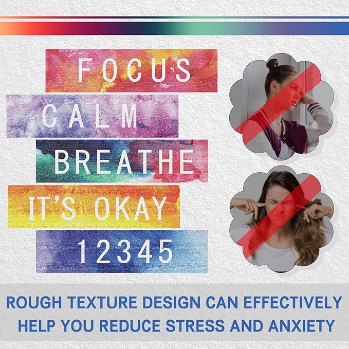 80 Pcs Anxiety Sensory Stickers with Inspirational Quotes Calm Textured Strips Relief Mental Health Stickers School Office Adhesive Sensory Tape Anti Stress Toys for Adults Teens (Watercolor)