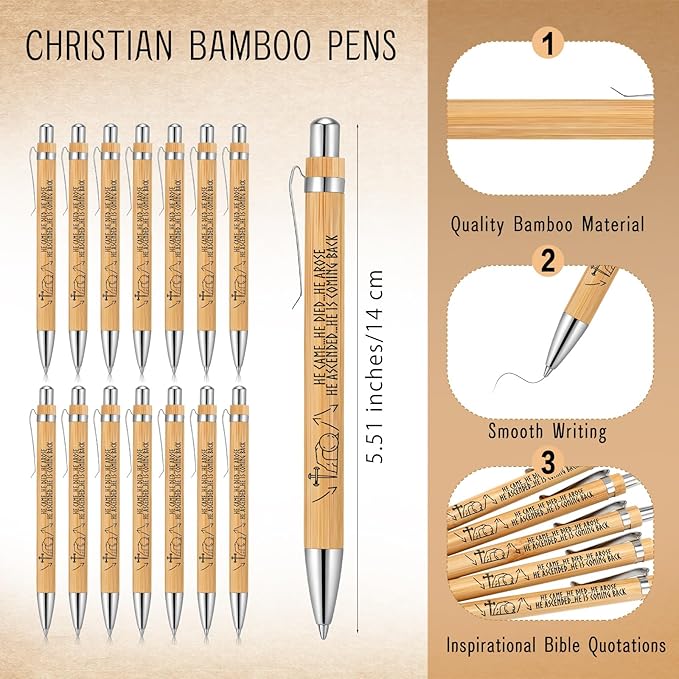 100 Sets Religious Bible Verse Gifts Bulk Christian Bookmarks Inspirational Bamboo Pens Easter Gifts for Men Women Sunday School Church Activities