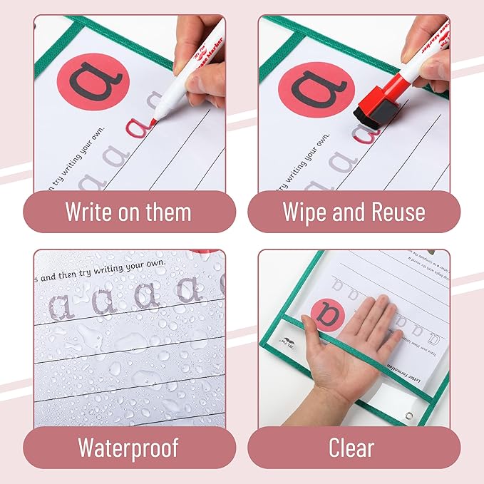 Mr. Pen- Dry Erase Pocket Sleeves, 10"x14", 6 pcs, Colorful Dry Erase Sleeves, Plastic Sleeves for Paper 8.5x11, Dry Erase Pockets Reusable Sleeves, Plastic Paper Sleeves, Dry Erase Sheet Protectors