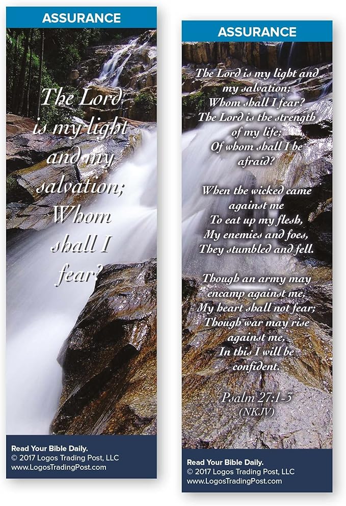 Christian Bookmark with Bible Verse, Pack of 25, Assurance Themed, The Lord is My Light and My Salvation Bookmarks, Psalm 27:1-3