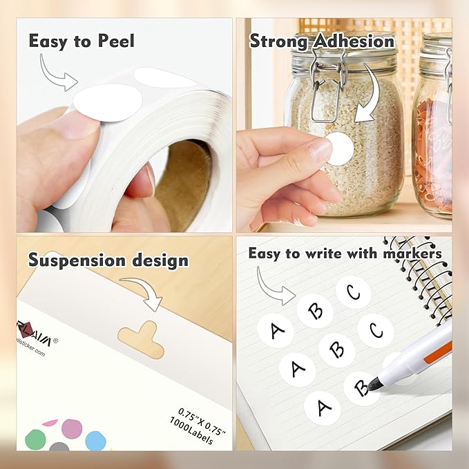 PARLAIM 3/4 Inch Roll Color Coding Labels,10000 per 10 Rolls Round Permanent Adhesive Color Coding Circle Dot Stickers for Office Home (White)