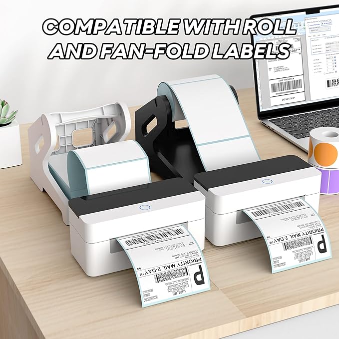 Label Holder Thermal Label Holder for Rolls and Fanfold Labels Shipping Label Stand Desktop Printer Accessory Supplies for Home, Office (Black)