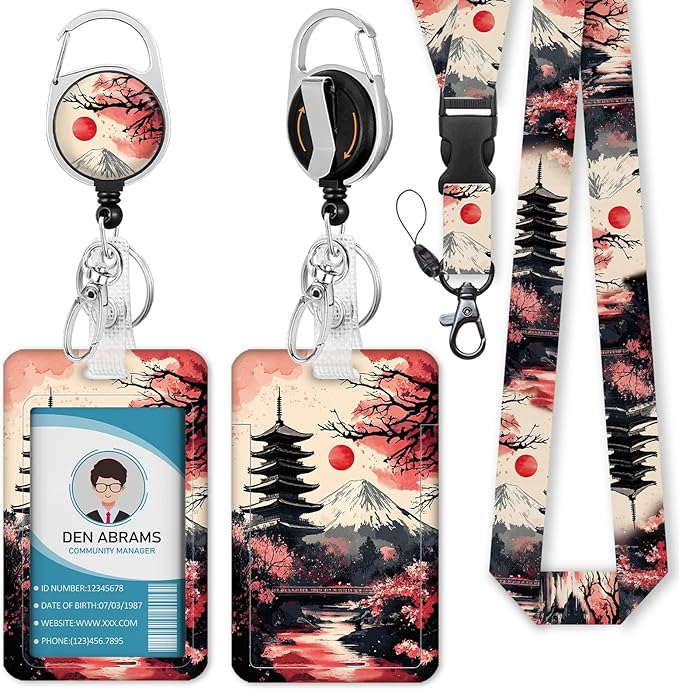 Lanyards for Id Badges, Badge Holder with Retractable Reel Belt Clip, Red Moon Work Name Tag Lanyard Vertical ID Card Protector Case for Women Nurse Doctor Teacher Student