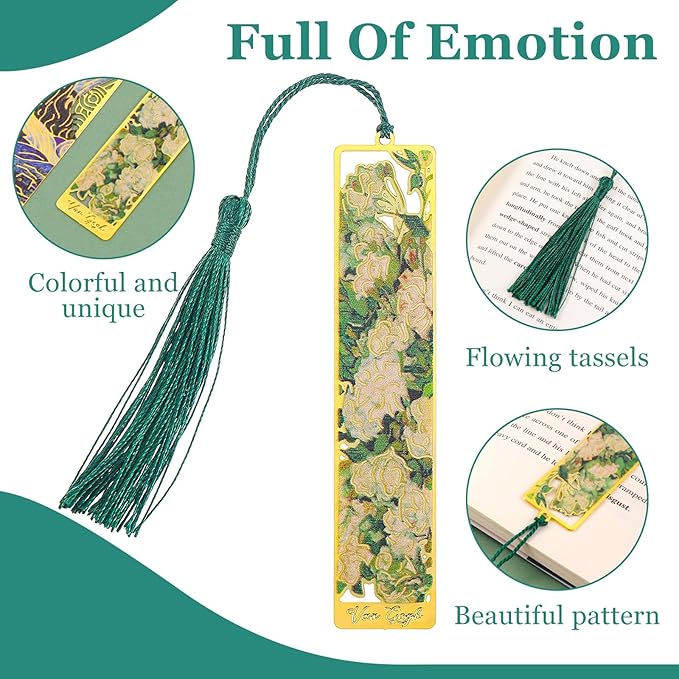Sibba Book Marks for Book, 4Pcs Hollow Flower Metal Bookmarks with Tassels, Durable Retro Handmade Bookmarks for Women Kids Students Teachers and Book Lovers, Pretty&Increase Reading Interest