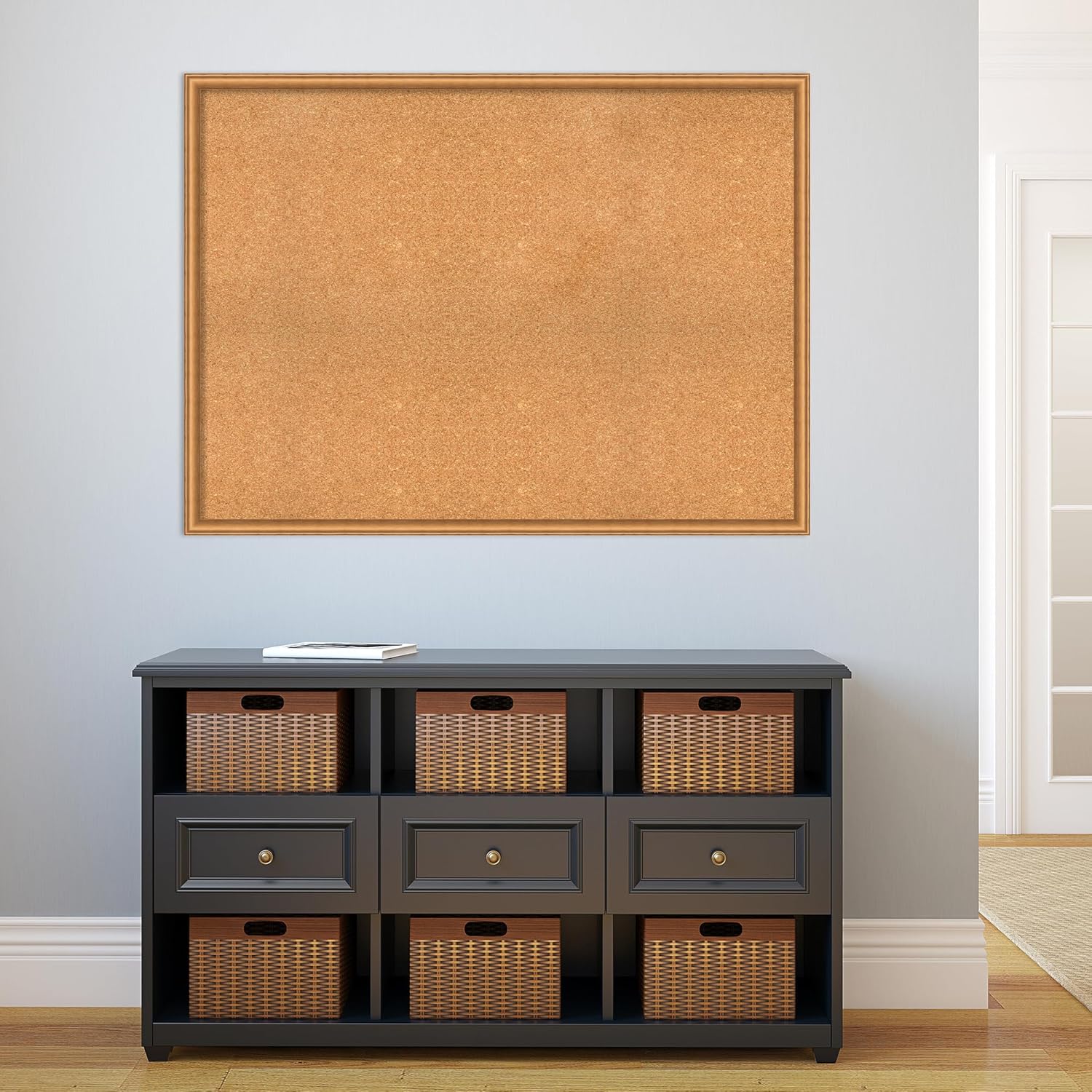 Amanti Art Natural Cork Board for Wall, 34x46 Vision Board with Bronze Frame, Oversize Corkboard Office Decor for Home Organization, Casual Corkboard Pinboard to Display Items for Home Organization