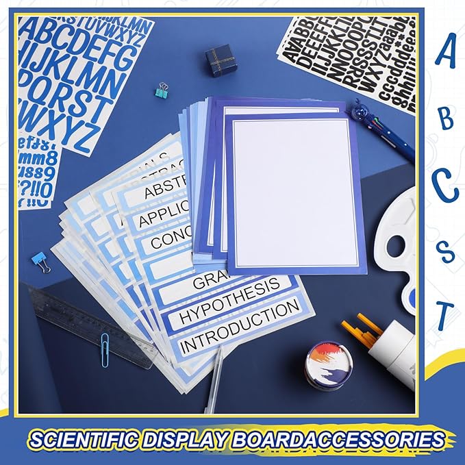 42 Sheets Science Fair Board Supplies 24 Self Adhesive Presentation Science Subtitles 9 Fair Project Titles 9 Personalized Letter Sticker Supplies for Classroom Office(Blue Style)