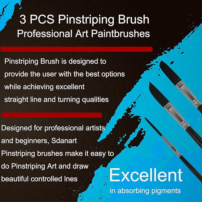 Pinstriping Brush 3 pcs High Performance Striping Brushes,Sdanart Long Liner Brush,Script Liner Brush,Sword Brush, Scroll Brushes, Professional Art Paintbrushes Paint Brushes