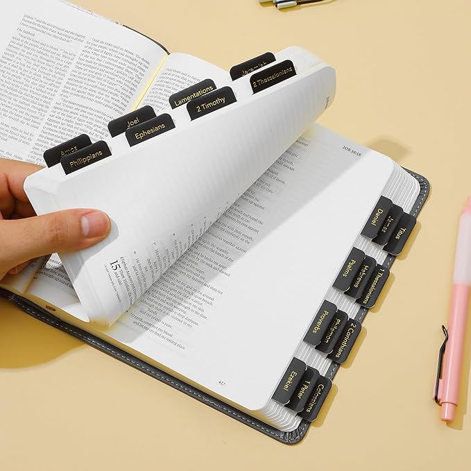 Mr. Pen- Bible Tabs, 75 Tabs, Black with Gold Foil Lettering, Laminated Bible Tabs for Women and Men, Bible Tabs for Study Bible Index Tabs, Bible Book Tabs, Bible Labels Tabs, Mr Pen Bible Tabs