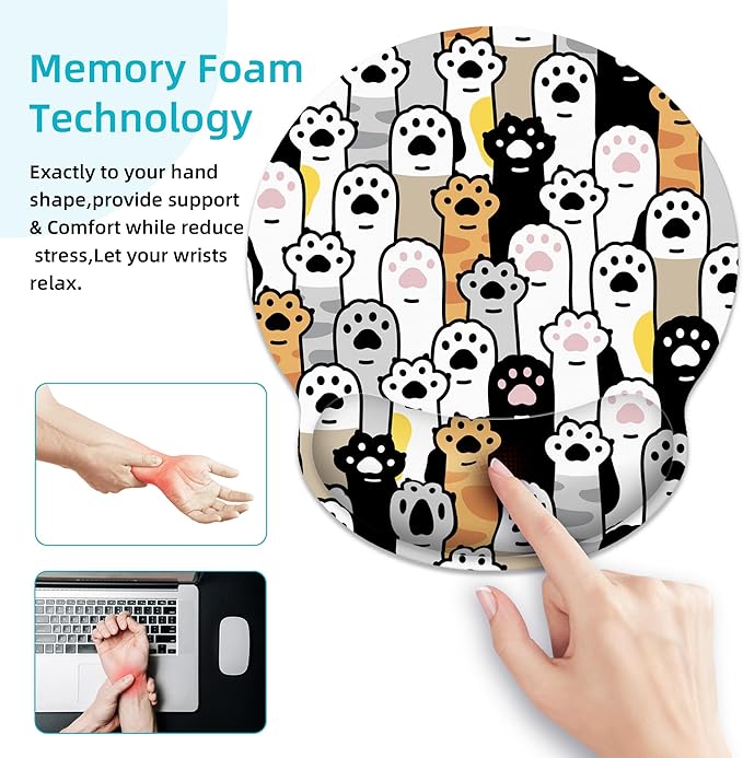Ergonomic Mouse Pad with Wrist Support,Cute Cat Paws Mouse Pad with Wrist Rest,Relieve Wrist Pain Mousepad Non-Slip Rubber Base,Mouse Pads for Desk,Computers,Laptop,Office,Gaming,Home,Accessories