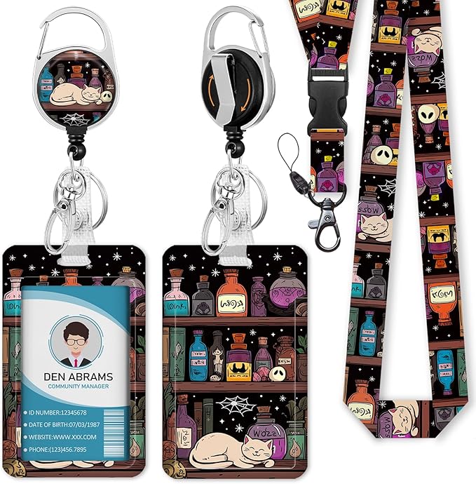 Lanyards for Id Badges, Magic Cat Badge Holder with Retractable Reel Belt Clip, Work Name Tag Lanyard Vertical ID Card Protector Case for Women Nurse Nursing Doctor Teacher Student