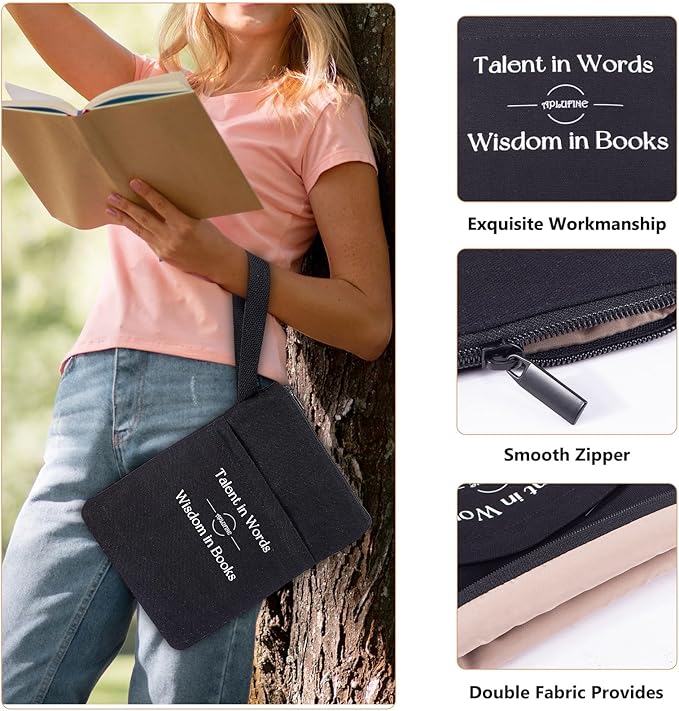 Book Sleeve for Book Lovers - Book Covers with Zipper Pockets - Canvas Book Protector for Paperbacks, Softcover - Washablle Book Pouch - Book Carrying Case - Book Carrier- Book Gift