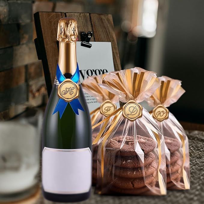 Yoption Initial W Wax Seal Stickers, 100 Pack Antique Gold Self Adhesive Letter Envelope Seal Stickers for Wedding Party Birthday Christmas (W)