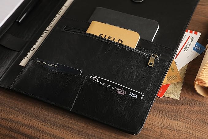Personalized Leather Padfolio for Lefty, Business Portfolio Binder with Notepad Holder, Legal Pad Portfolio Folder for Men/Women - Black