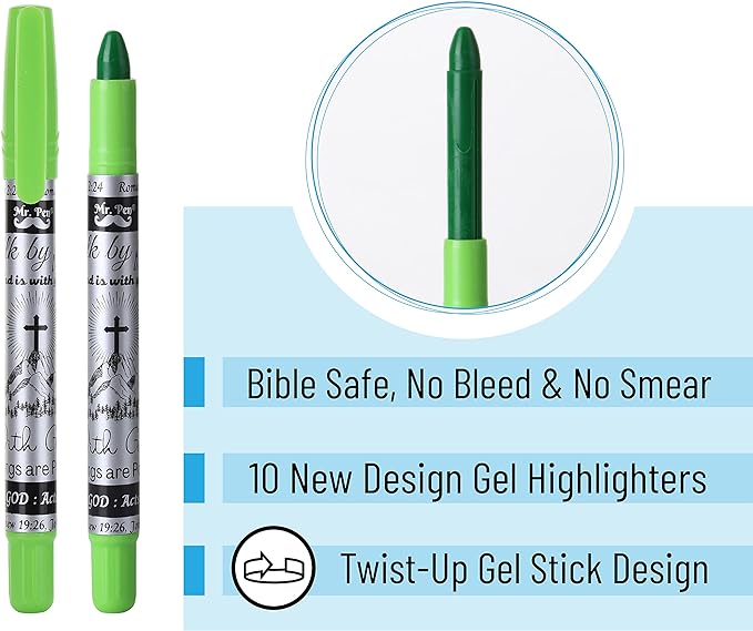 Mr. Pen Bible Journaling Kit, 18 Pack - 10 Gel Highlighters, 8 No Bleed Pens, Bible Pens and Highlighters, No Bleed, Gift