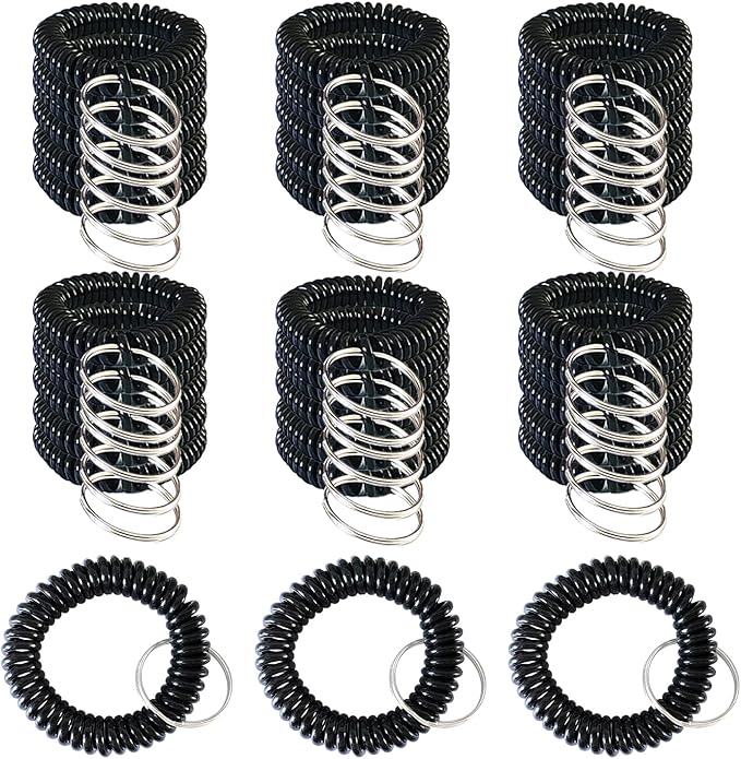 Pack of 36 Colorful Spring Spiral Wrist Coil Key Chain, Wristband Key Ring (Black)