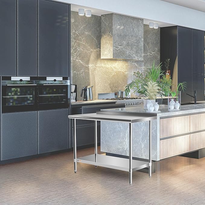 Stainless Steel Table for Prep & Work with Blacksplash and Adjustable Undershelf 36 x 24 inches,3ft, Heavy Duty Commercial Kitchen Table for Restaurant, Home, Hotel, Kitchen Prep Tables