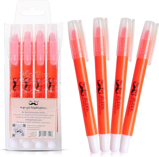 Mr. Pen No Bleed Gel Highlighter, Bible Highlighters, Golden Orange, Pack of 4