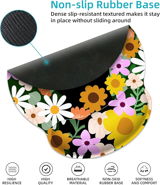 Ergonomic Mouse Pad with Wrist Support,Flower Cute Black Cat Mouse Pad with Wrist Rest,Relieve Wrist Pain Mousepad Non-Slip Rubber Base,Mouse Pads for Desk,Computers,Laptop,Office,Home,Accessories