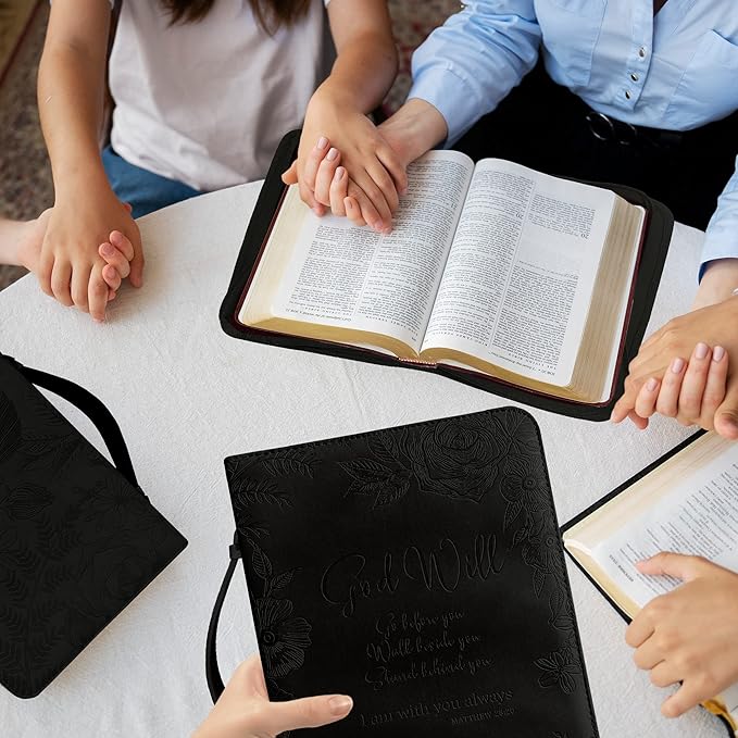 DEHITE Briefcase for Women – Leather Carrying Bag Large Size – | Fits Book 7 x 10.1 x 1.9 in | Pen Slots | Zippered Pocket | Premium Faux Leather | – Black Christian Gift Accessory