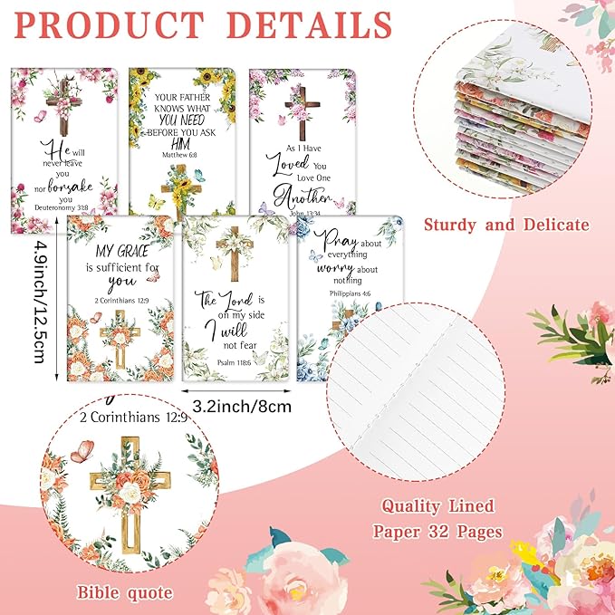 Colarr 24 Pcs Christian Bulk Gifts for Women Men Bible Verse Pens and Notebooks Religious Easter Gifts Scripture Ballpoint Pens Journals Sunday School Church Inspirational Study Supplies(Cross)