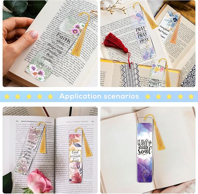 Luvsweeets Christian UV DTF Bookmark Wraps - 24 Sheets Bible Verse UV DTF Decals for Acrylic Bookmarks Religious Faith UVDTF Stickers DIY Blank Bookmarks Rub on Transfers Stickers for Book Lover