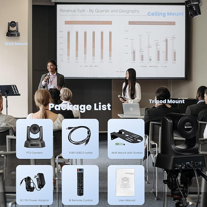 20X Optical Zoom PTZ Camera HDMI IP Live Streaming SDI USB3.0 1080P 60fps PoE Supports for Church Services Worship Education Video Conference with OBS vMix Wirecast Zoom Skype and More