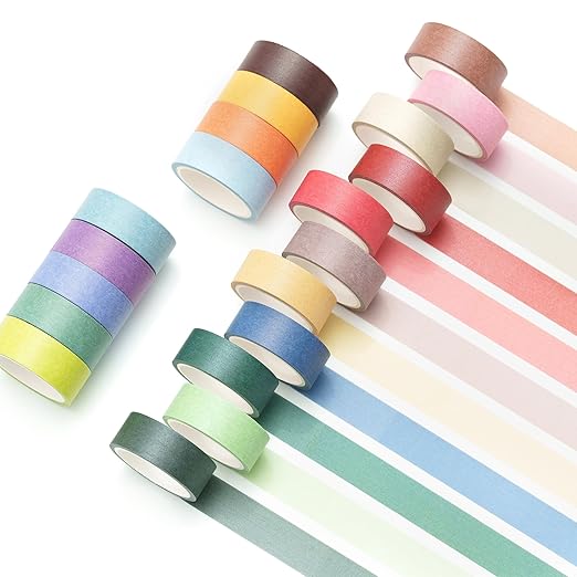 YUBBAEX 20 Rolls Solid Colors Washi Tape Set Pastel Colored Masking Rainbow Decorative Tapes, Designer's Selection