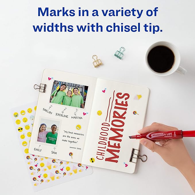 AVERY Marks-A-Lot Permanent Markers, Regular Desk-Style Size, Chisel Tip, Water and Wear Resistant, 1 Red Marker (17887) (Pack of 2)