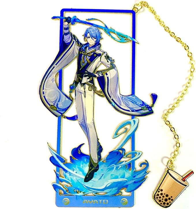Genshin Impact Ayato Brass Bookmarks with 3D Display Box for Women Men Sisters Friends - Ideal Birthday Gifts for Book Lovers - Zllada
