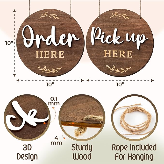 Order Here Pick Up Here Signs - 2 Pack Wood Order Here Sign For Restaurant, Cafes, And Bars